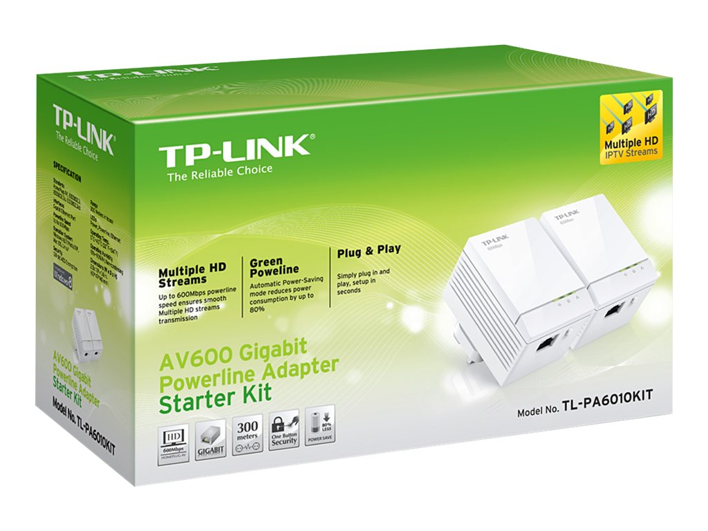 TP LINK TL PA6010KIT UK AV600 Gigabit Powerline Ada Comms Express