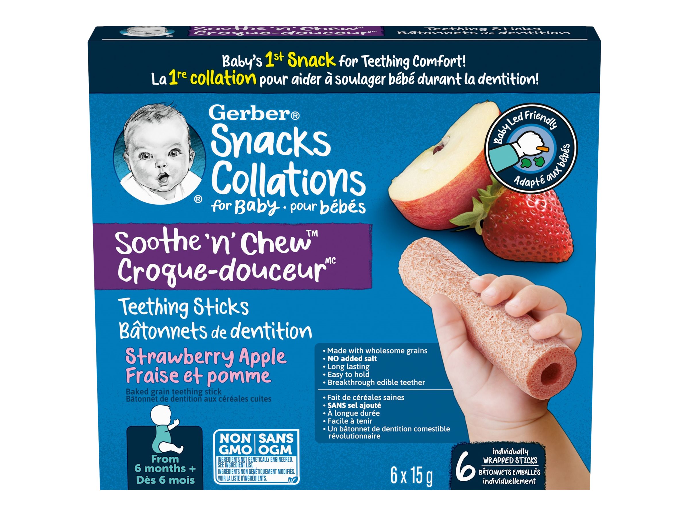Gerber Soothe 'n' Chew Teething Sticks Strawberry Apple 6 x 15g