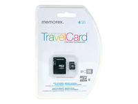 Memorex TravelCard Flash memory card ( microSDHC to SD adapter included ) - 4 GB - microSDHC - Flash memory card ( microSDHC to SD adapter included ) - 4 GB - microSDHC