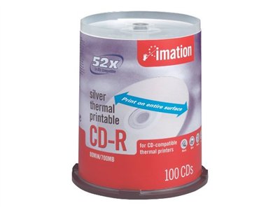Imation 100PK CDR 700MB 80MIN 52X SLVR THERM HUB PRINT SPI