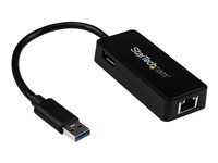 StarTech.com Adaptador Tarjeta de Red NIC Externa USB 3.0 1 Puerto Gigabit Ethernet RJ45 y 1 Puerto USB Super Speed - Cable - Negro