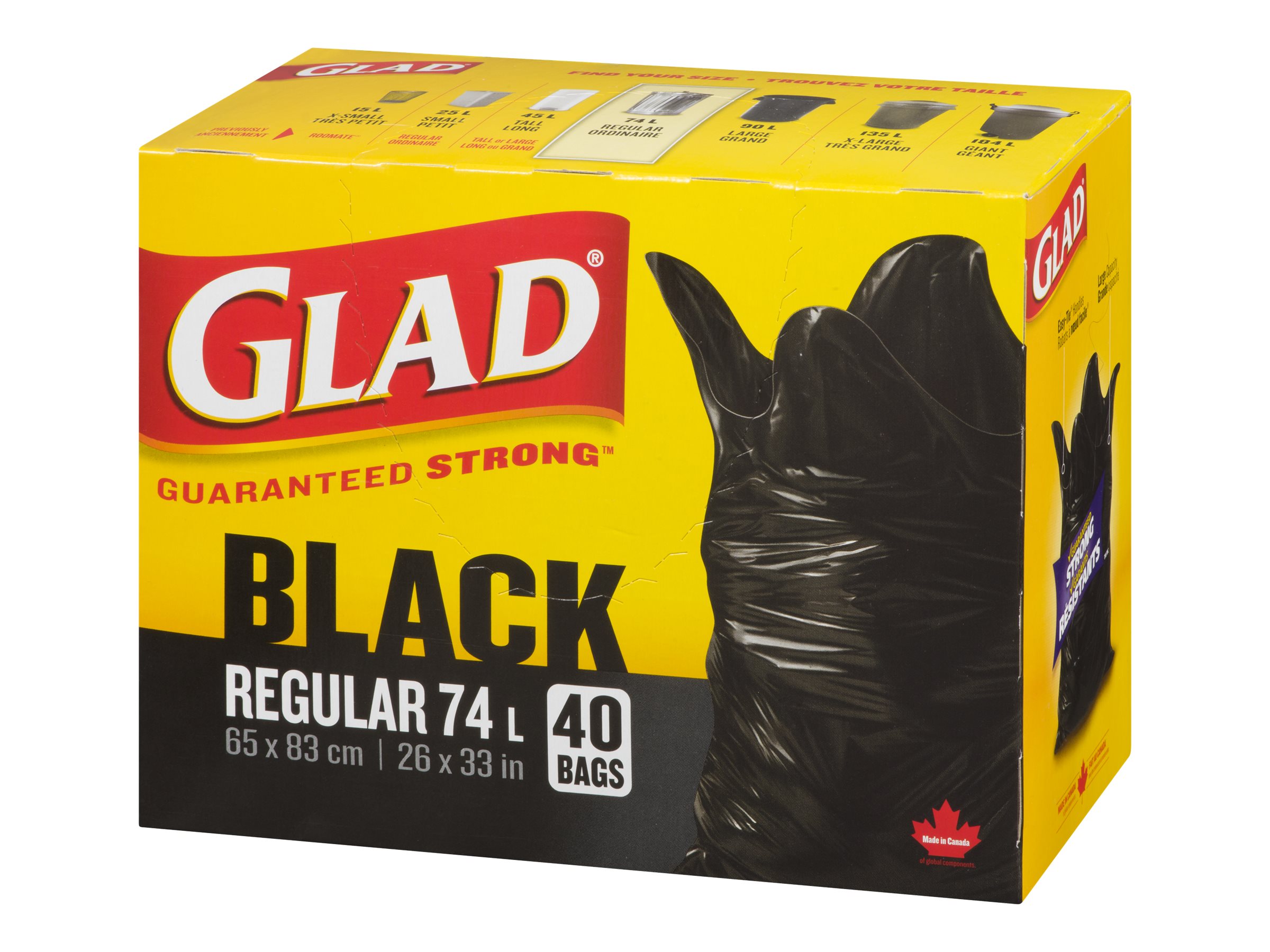 GLAD BLACK GARBAGE BAGS 40'S/70L