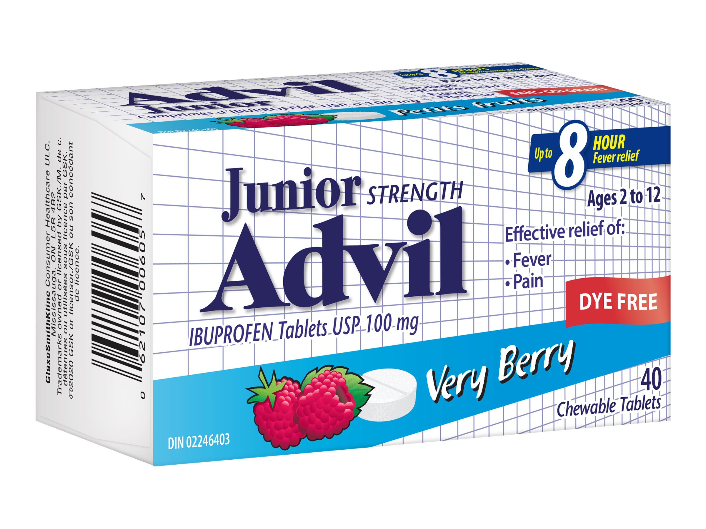 Advil Junior Strength Fever and Pain Chewable Tablets Very Berry 40s