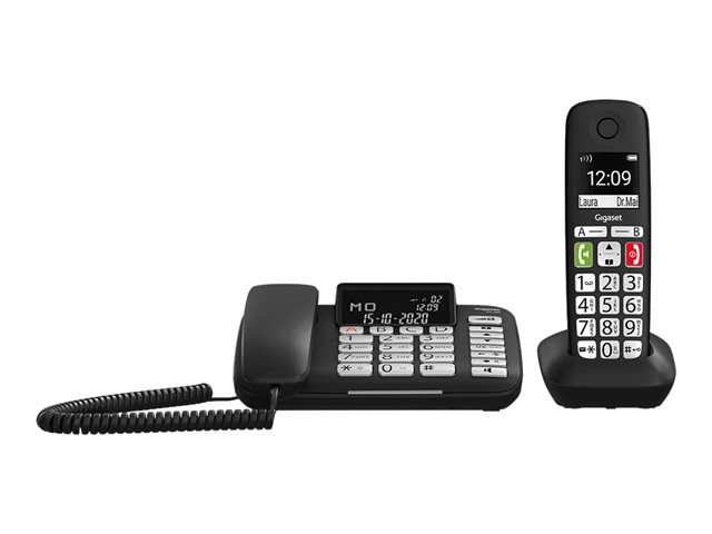 GIGASET DL780 Plus schwarz Tischtelefon inkl. Mobilteil Telefonbuch für 99 Einträge Anruferliste Verstärker für extra lautes Hören