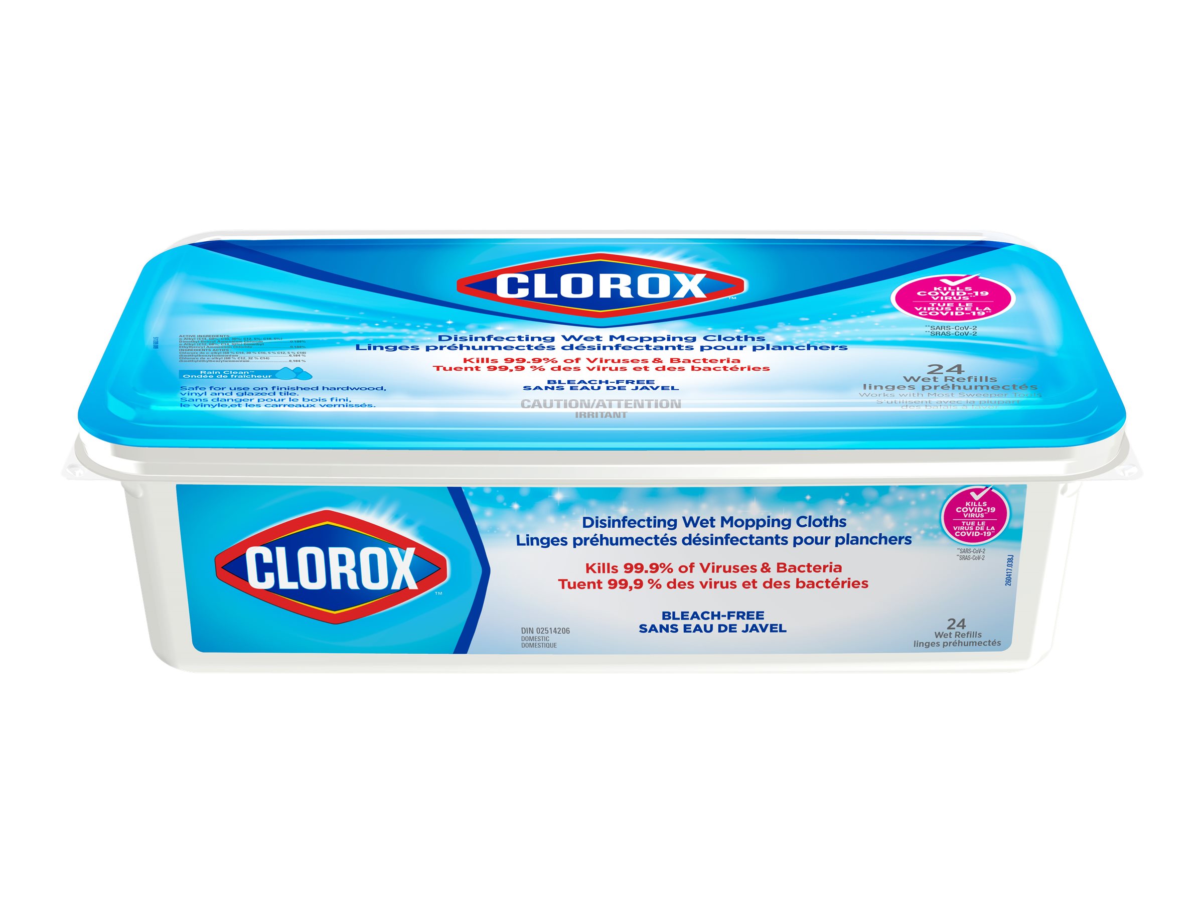 Clorox Disinfecting Wet Mopping Cloths Rain Clean BleachFree 24 Refills