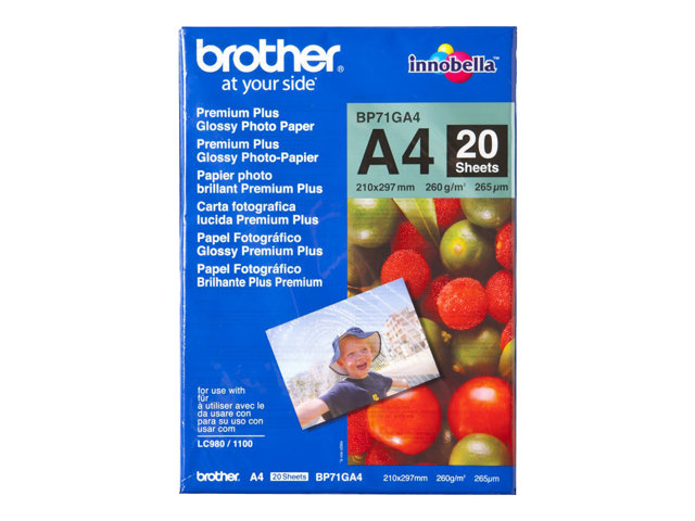 BROTHER  glänzend  Foto Papier weiss 260g/m2 A4 20 Blatt 1er-Pack