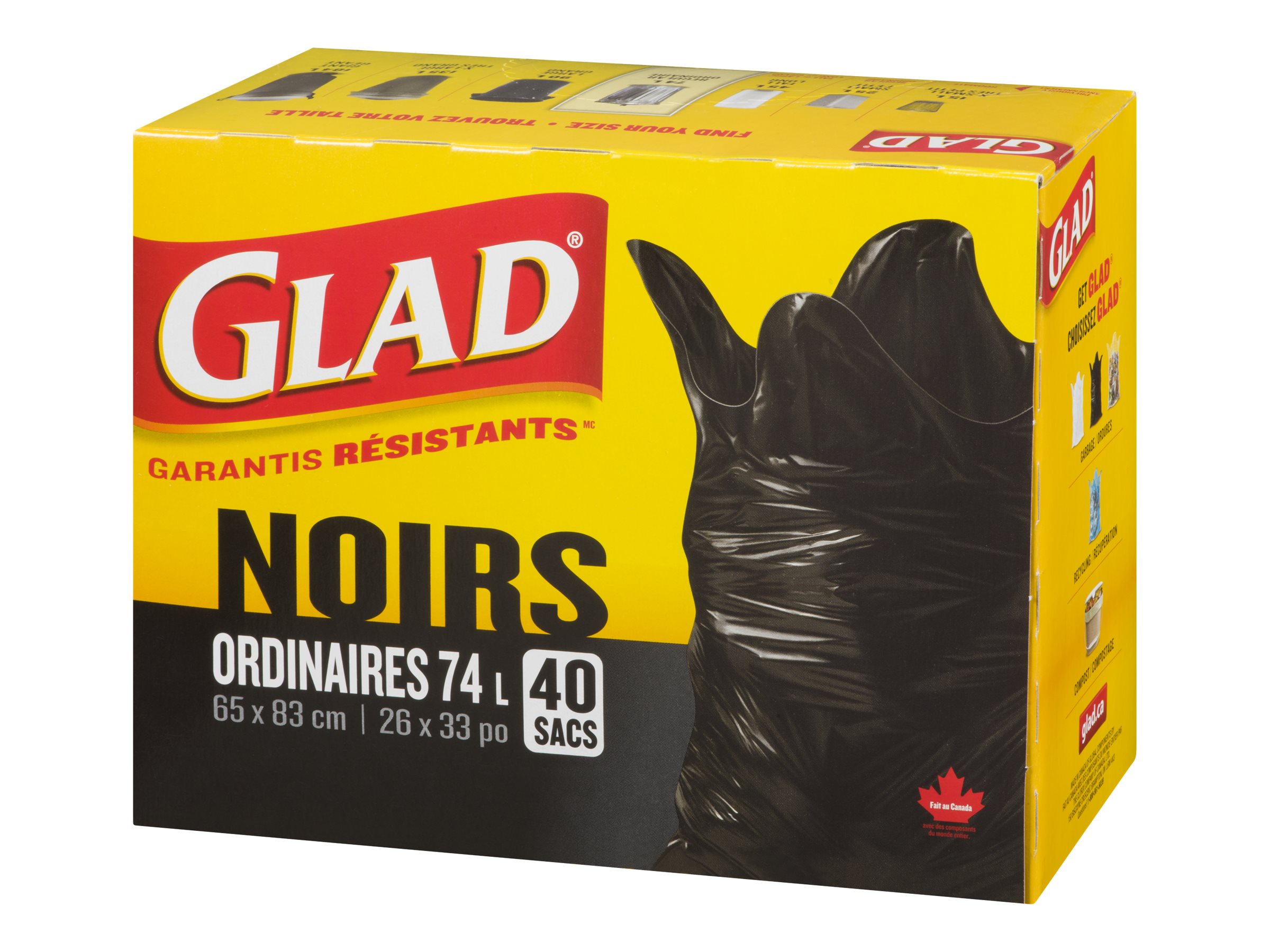 GLAD BLACK GARBAGE BAGS 40'S/70L