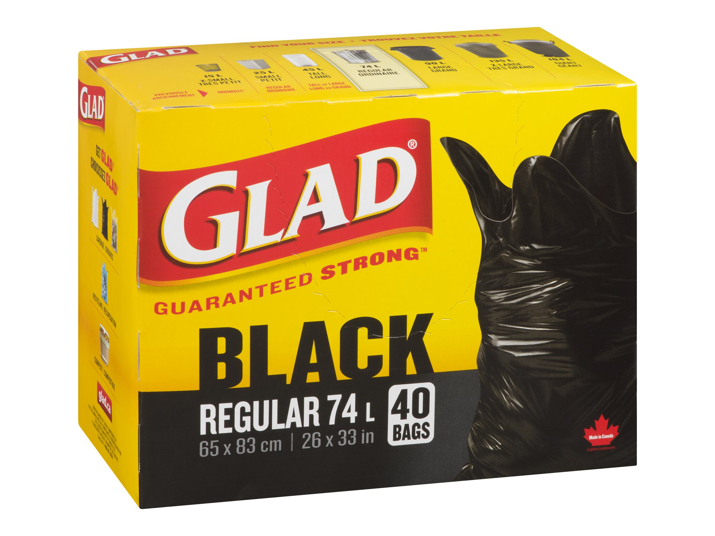 GLAD BLACK GARBAGE BAGS 40'S/70L