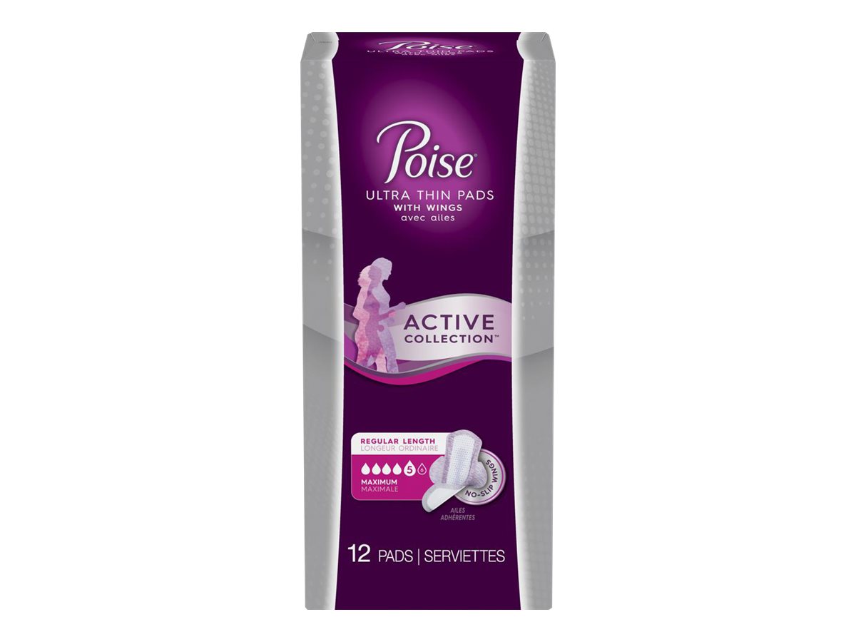 Poise Active Collection Ultra Thin Pads with Wings Maximum 12s