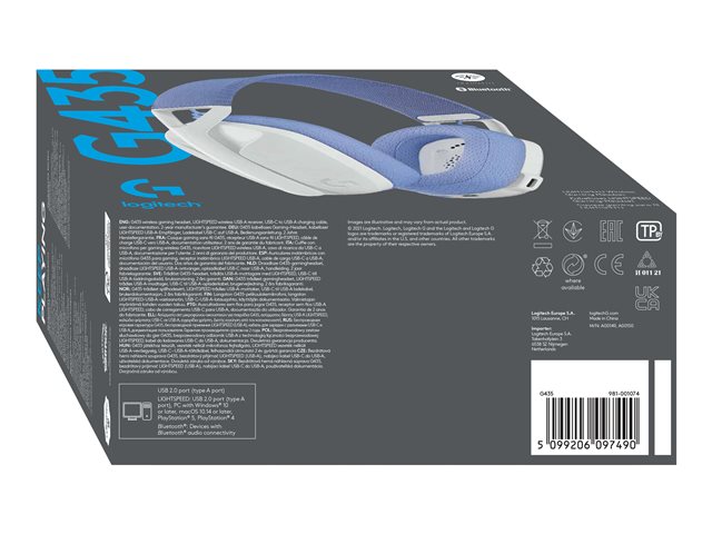 LOGITECH G435 LIGHTSPEED Wireless Gaming Headset - WHITE - EMEA