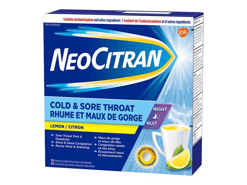 Neocitran Cold And Sore Throat Night Lemon 10s London Drugs