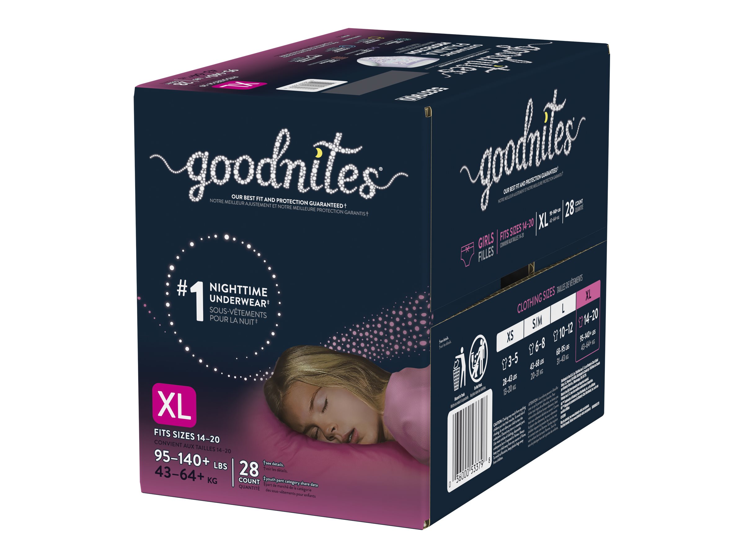 Goodnites Girls Nighttime Incontinence Underwear Extra Large 28s 7680