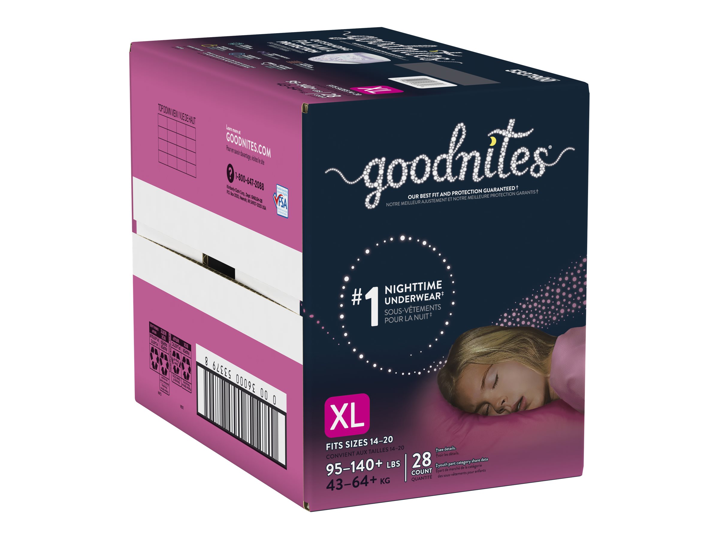 GoodNites Girl's NightTime Incontinence Underwear Extra Large 28's