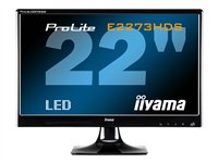 Iiyama ProLite E2273HDS-1 - &Eacute;cran LED - 22" - 1920 x 1080 FullHD - 250 cd/m2 - 1000:1 - 5000000:1 (dynamique) - 2 ms - HDMI, DVI-D, VGA - haut-parleurs - noir - Iiyama ProLite E2273HDS-1