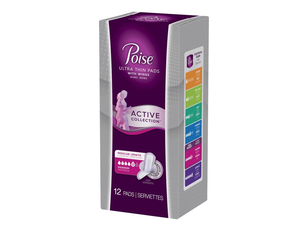 Poise Active Collection Ultra Thin Pads with Wings Maximum 12s
