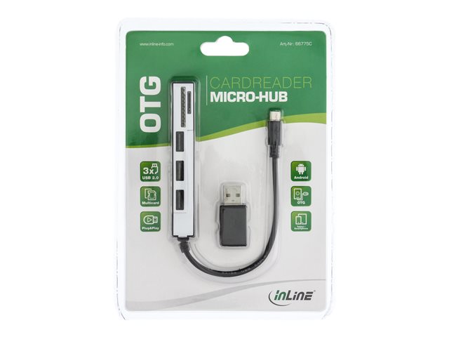 INLINE USB OTG Cardreader & 3-Port USB 2.0 Hub fuer SDXC und microSD mit Adapter