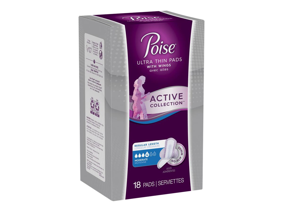 Poise Active Collection Ultra Thin Pads With Wings Moderate 18s London Drugs 4712