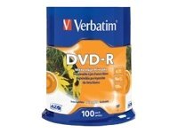 Verbatim 100Pk Dvd-R 4.7Gb 16X Inkjet Hub Logo Spi