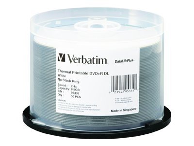 Verbatim 50Pk Dvd+R 8.5Gb Dl 2.4X Wht Thermal Print Spindle