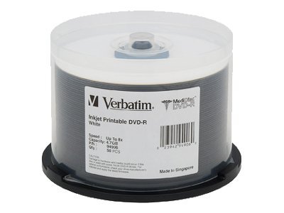 Verbatim 50PK DVD-R 4.7GB MEDIDISC 8X WHT INKJET PRINT SPIN