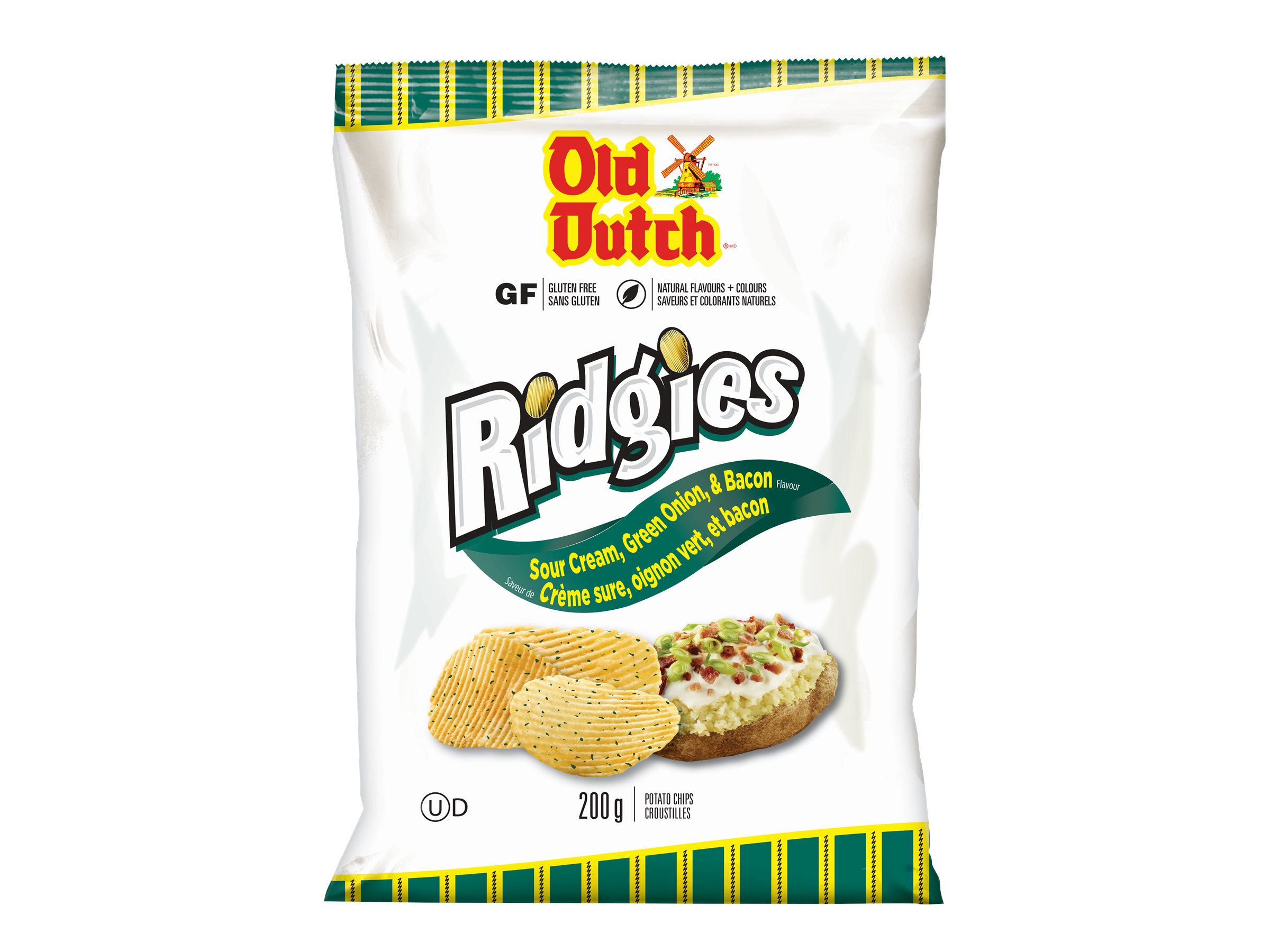 Old Dutch Ridgies Sour Cream & Bacon Potato Chips Green Onion 200g