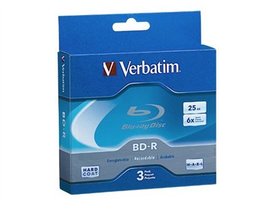 Verbatim 3PK BD-R BRAY 25GB 6X BRANDED  JEWEL CASE BOX