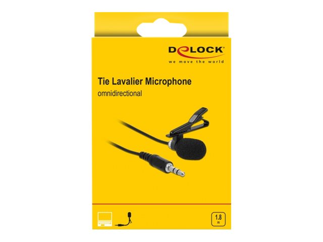 DELOCK Krawatten Lavalier Mikrofon Omnidirektional mit Clip 3,5mm Klinkenstecker 3 Pin + Adapterkabel für Smartphone und Tablet