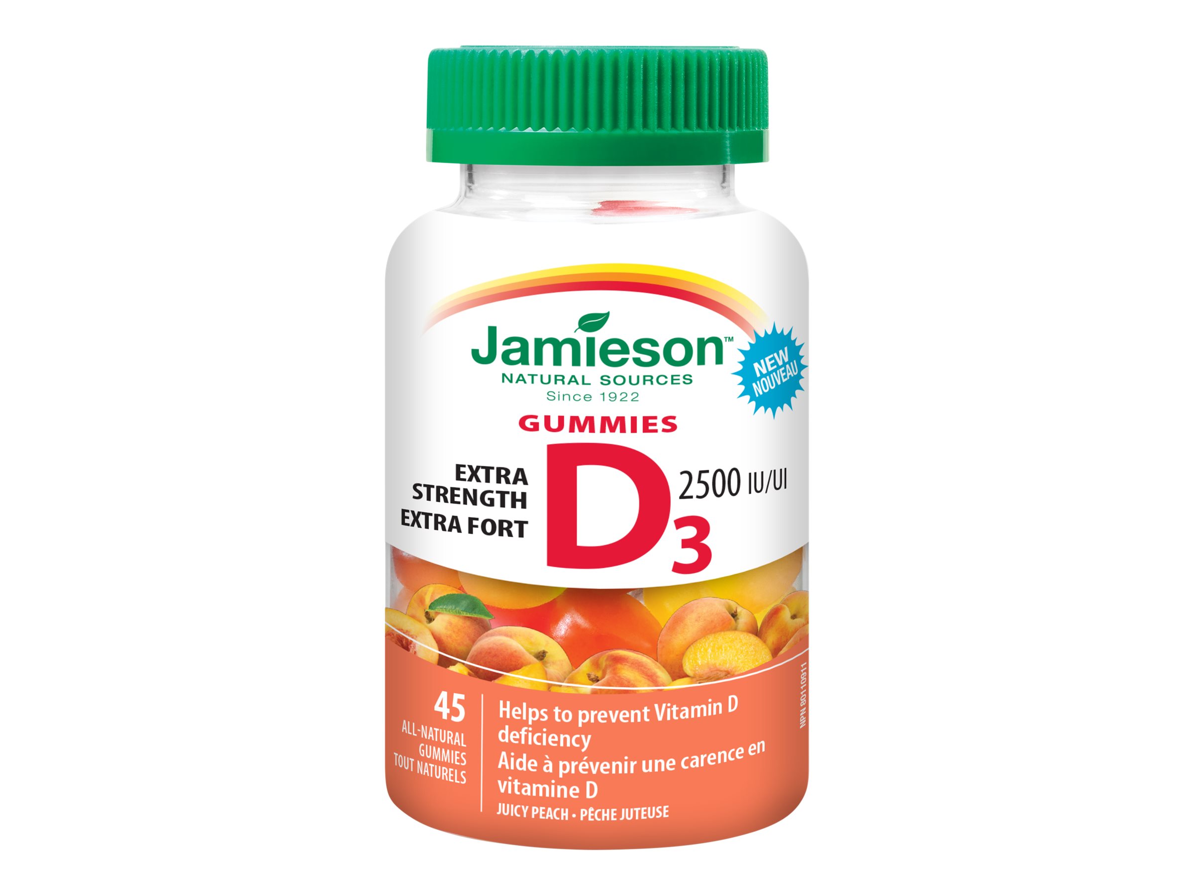 Jamieson Vitamin D3 2,500 IU Gummies Juicy Peach 45's