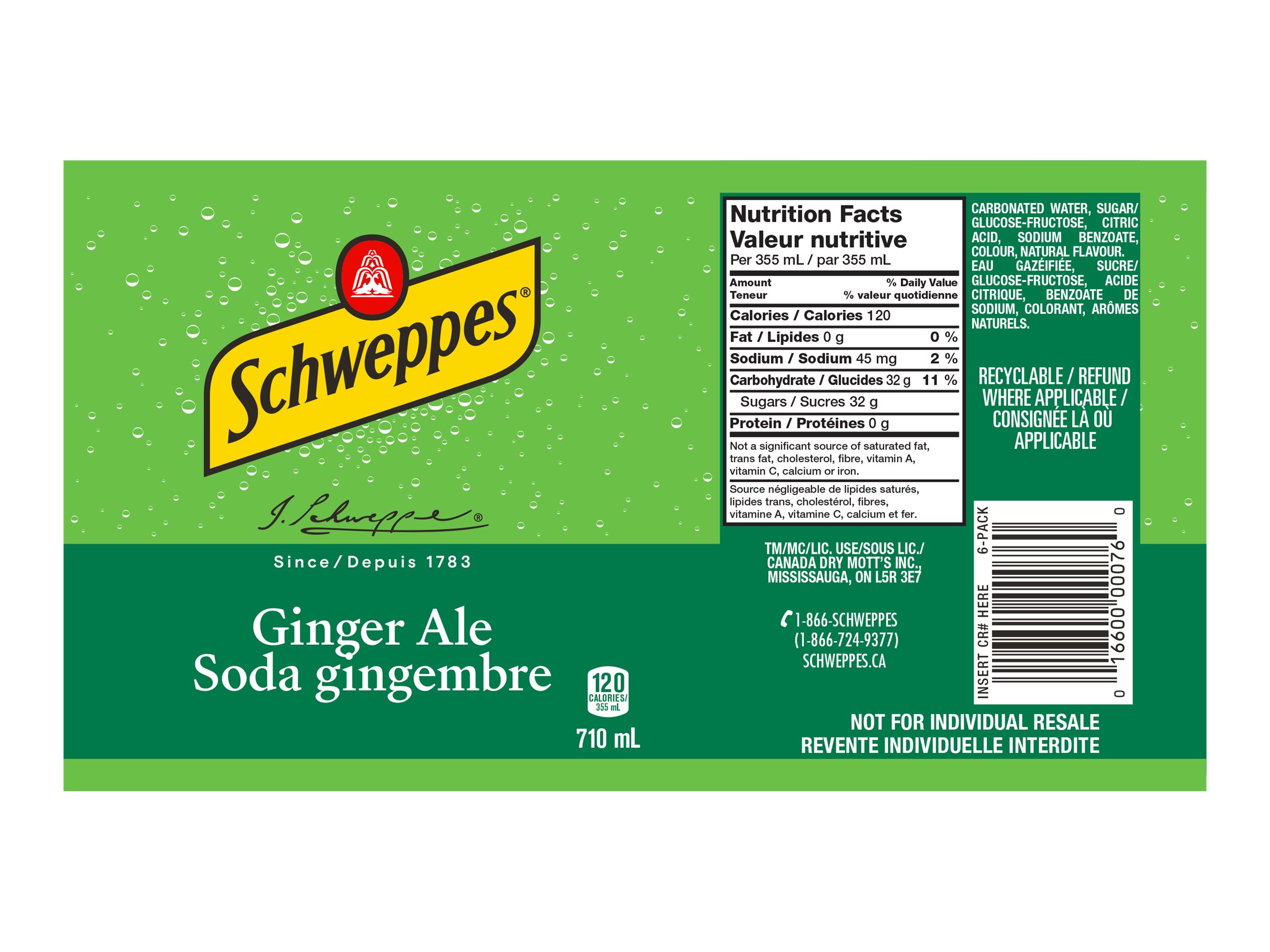 Schweppes Ginger Ale 6 x 710ml London Drugs