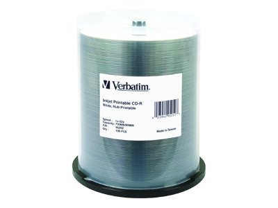 Verbatim 100PK CDR 700MB 80MIN 52X WHT INKJET HUB PRINT