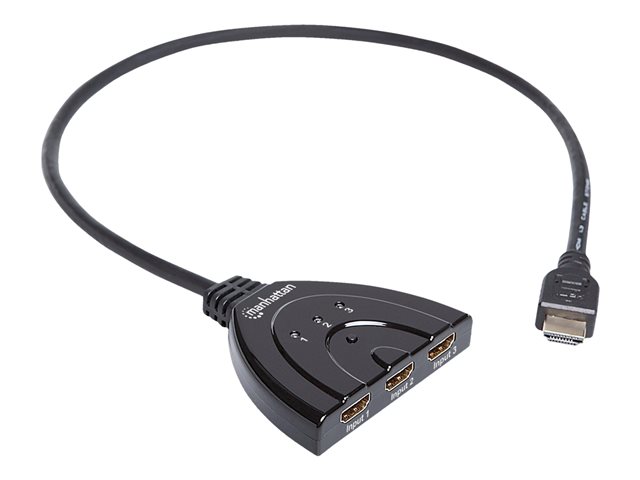 MANHATTAN 1080p 3-Port HDMI-Switch mit integriertem Kabel zum Anschluss von bis zu 3 HD-Videoquellen an ein HDMI-Port schwarz